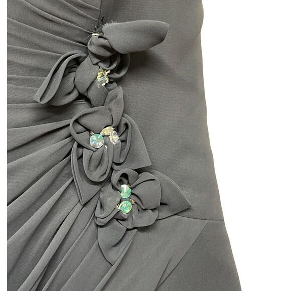 Simone Cavalli Dress Size 12 Ruched Side Strapless Jeweled Navy Blue Cocktail - Picture 5 of 10